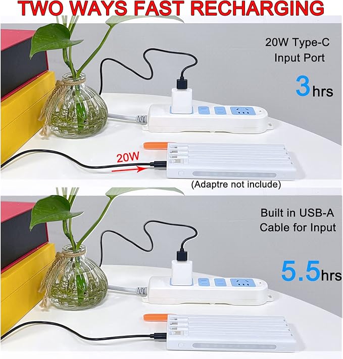 Portable Charger with Built in Cables,Mandarooker 10000mAh Power Bank with LED Lamp Fast Charging USB C External Battery Pack Phone Charger with LED Display for iPhone, Samsung and Cell Phones(White)