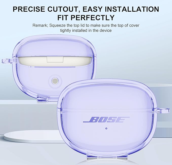 Aircawin for Bose Ultra Open Earbuds Case Clear 2024,Full Protective Shockproof Soft Transparent TPU Cover for Bose Open Ear Wireless Earbud Headphone Accessories with Carabiner& Cleaning Pen-Purple