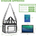 MAY TREE Clear Bag for Stadium Events, 12x6x12 Clear Tote Bag with Removable Strap, Transparent Bag for Concert Sports Gym, White Block-Strap