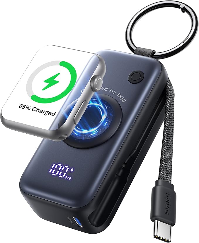 INIU SnapGo Mini Portable Charger, Power Bank for Apple Watch and iPhone, 5000mAh 20W PD Fast Charging Flight-Safe Travel Essential Battery Pack for Apple Watch Ultra 11 10 9 8 SE, iPhone Air 17 16 15