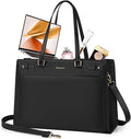 RAINSMORE Laptop Bag for Women 15.6 Inch PU Vegan Leather Work Tote Bag Waterproof Womens Briefcase Designer Computer Bags for Office Teacher College Travel Large Tote Purse Professional Black