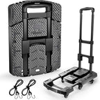 Folding Hand Truck with 6 Wheels and Elastic Ropes - Portable Heavy Duty Dolly Cart for Travel and Moving