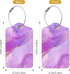 2Pack Luggage Tags for Suitcases, Cute Unique Pu Leather Cruise Luggage Tag with Privacy Cover ID Label Address Card and Metal Ring Suitable for Women Men Kids Travel Bag Purple Marble Pattern