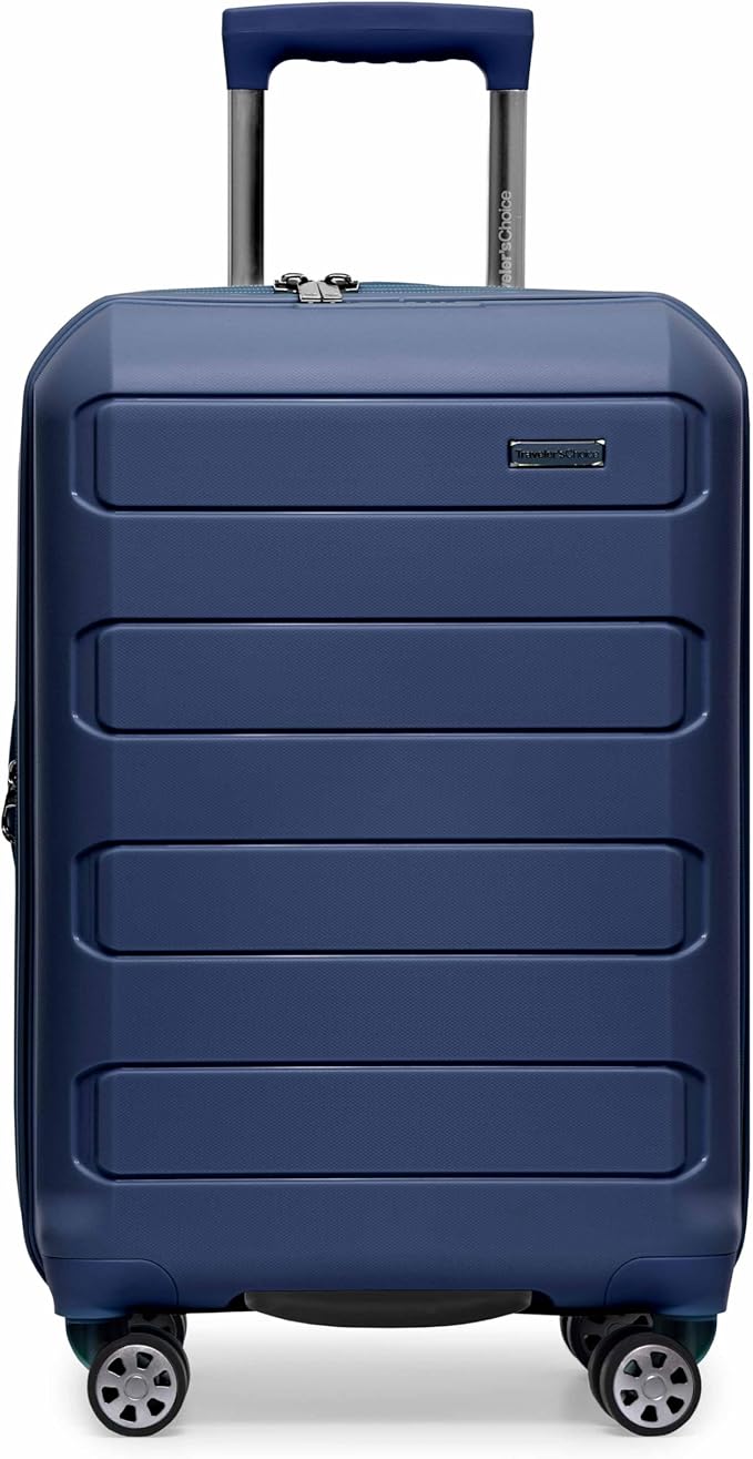 Traveler's Choice Pagosa Hardshell Expandable Luggage with Spinner Wheels, Navy, 22-Inch Carry-on