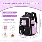 PIG PIG GIRL Kids Backpack for Girls School Bags for Middle School Students Book Bag for Elementary Primary Kawaii Ita Backpack, Black and Purple