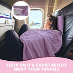 3 in 1 Travel Blanket Pillow Set - 350 GSM Thick Travel Blanket Airplane Compact with Bag, Soft Bag with a Pocket, Inflatable Travel Pillow for Camping & Car Trip (Violet)
