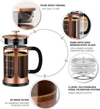 YMMIND French Press Coffee Maker (21oz 600ML 3-4Cup) Coffee Press, with 4 Filters System, Heat Resistant Thickness Borosilicate Glass, Cold Brew Coffee Tea Pot Gifts (Copper)