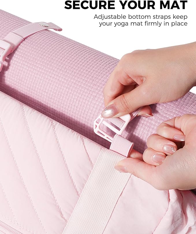 Small Gym Bag for Women - Puffer Duffle Weekender Work Duffel Carry on Overnight Nurse Dance Yoga Workout Tote Bag with Yoga Mat Holder Wet Compartment Coin Purse BPA-Free