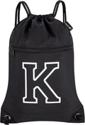 HOLYLUCK Drawstring Bags Initial Backpack Sackpack Cinch Bags for Sports, Gym, Travel, Beach(Black-K)