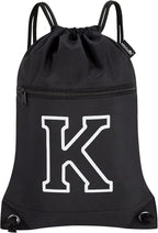 HOLYLUCK Drawstring Bags Initial Backpack Sackpack Cinch Bags for Sports, Gym, Travel, Beach(Black-K)