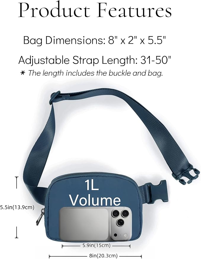 YOSHUYUKI Mini Crossbody Belt Bag - Waterproof Fanny Pack for Women, Fashionable Running Belt Pouch in Navy Blue