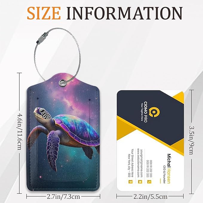 Turtle Luggage Tags for Suitcase 3 Pack, Privacy Cover ID Label with Stainless Steel Loop and Address Card for Travel Bag Suitcase