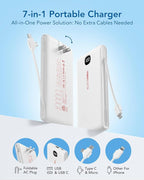 VEEKTOMX Portable Charger with Built in Cables 10000mAh, Power Bank for iPhone with AC Wall Plug, Fast Charging USB C Slim Battery Pack with LED Display Compatible with iPhone 17/16/15/14, Samsung