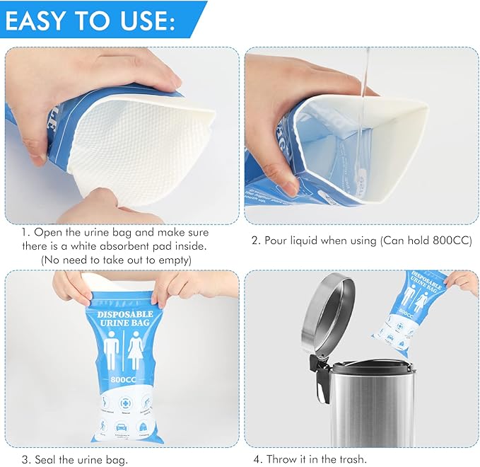 DIBBATU Disposable Urine Bag, 12/24 Pack Pee Bags for Travel for Women/Men, 800ML Emergency Portable Urinal Bag and Vomit Bags, Unisex Urinal Bag for Camping, Traffic Jams, Pregnant