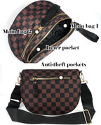 Black and White Checkered Crossbody Bag Bum Bag for Women,Spacious Checkered Purse Fanny Packs Belt Bag