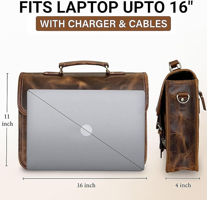 RUSTIC TOWN Leather Messenger Bag for Men - Full Grain Leather Briefcase Laptop Satchel Office Crossbody Travel Bag