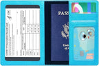 Passport Holder Cover Wallet Case RFID Blocking Leather Card Slot Travel Accessories Documents Organizer Protector for Women Men, Sky Blue