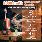 Portable Fan, AI Outdoor Rechargeable Camping Fan with Light, 20000mAh Battery Powered, 360° Rotating Hook, 4 Speeds for Indoor, Traveling, Tenting, RVing, Fishing, Beach (Orange)
