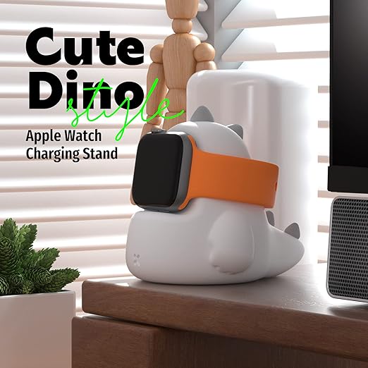ELETIUO Charger Stand Compatible with Apple Watch Series Ultra2/Ultra/10/9/8/SE2/7/6/SE/5/4/3/2/1 (49/46/45/44/42/41/40/38mm),Dinosaur iWatch Charging Dock,Supports Nightstand Mode,White