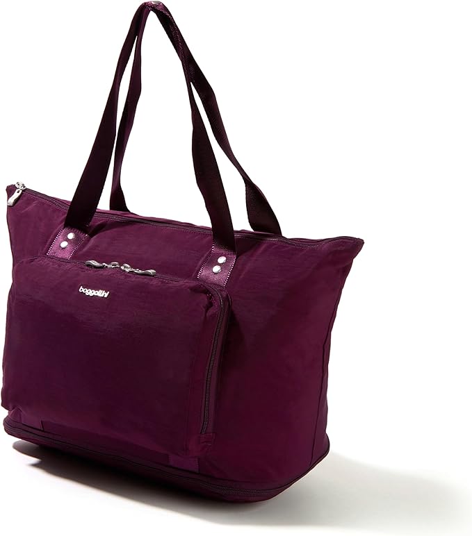 Baggallini Carryall Expandable Lightweight Travel Tote 22" Packable Folding Compact Nylon Washable Weekender w/Luggage Sleeve