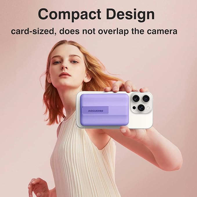 AOGUERBE for MagSafe Portable Charger, 10000mAh Magnetic Power Bank 22.5W Fast Charging, Mini Battery Pack Wireless with LED Display&Foldable Stand for iPhone 17/16/15/14/13/12 Series (Light Purple)