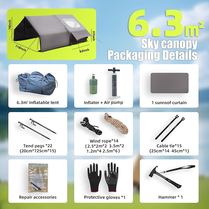 Inflatable Camping Tent with Electric Air Pump - 420D Heavy Duty Oxford - 5 Min Auto-Inflation - Panoramic Stargazing Skylight - 4 Season Luxury Glamping Cabin, 4-10 Person Multiple Sizes