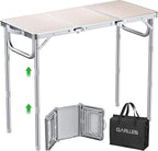 GARLLEN Folding Camping Table, 3-Height Adjustable Portable Folding Camping Table with Storage Bag, Lightweight Picnic Aluminum Table for Camping, BBQ, Outdoor, 34.2" L x 15.7" W, Silver