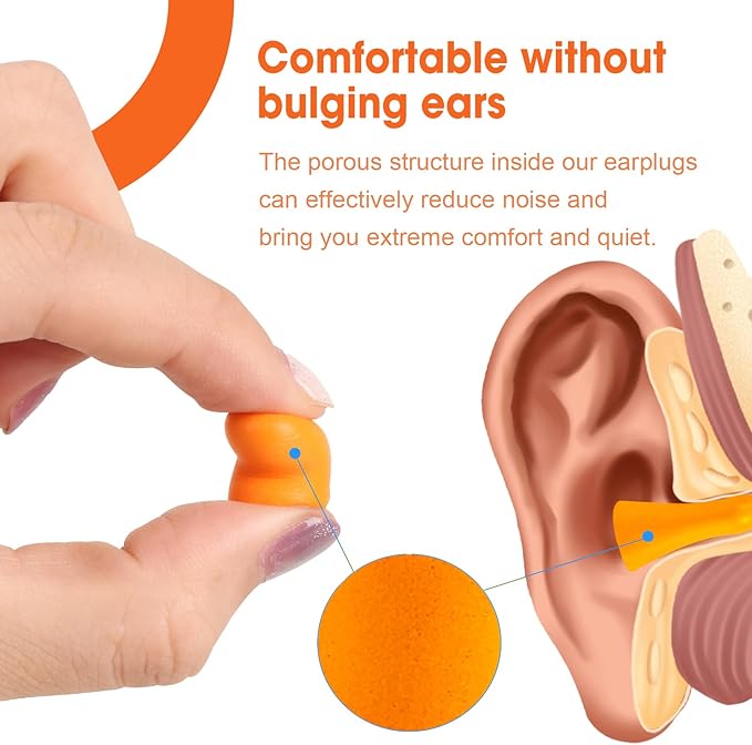 AZEN 200 Pairs Ear Plugs, NRR 32dB Soft Foam Ear Plugs for Sleeping Noise Cancelling, Earplugs for Concerts Shooting Swimming Noise Reduction,Individually Wrapped (Orange)