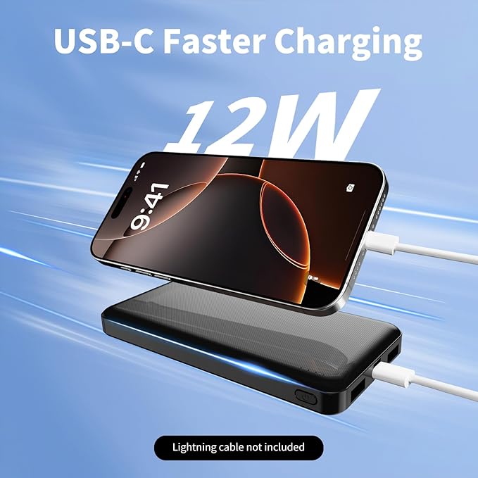 2 Pack Portable Charger, Slimmer 10000mAh Power Bank, USB C in&Out Fast Charging Battery Pack, External Portable Power Bank for iPhone 16 15 14 13 12 Tablet Headphones Samsung S23 S22 Pixel etc