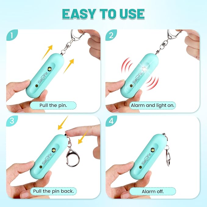 Personal Safety Alarm - Waterproof Rechargeable Security Alarm - 140dB Extra Loud Siren & Strobe Light - Self Defense Keychain - Gift for Women, Teenagers, College Girls, Seniors（Aqua+Aqua）