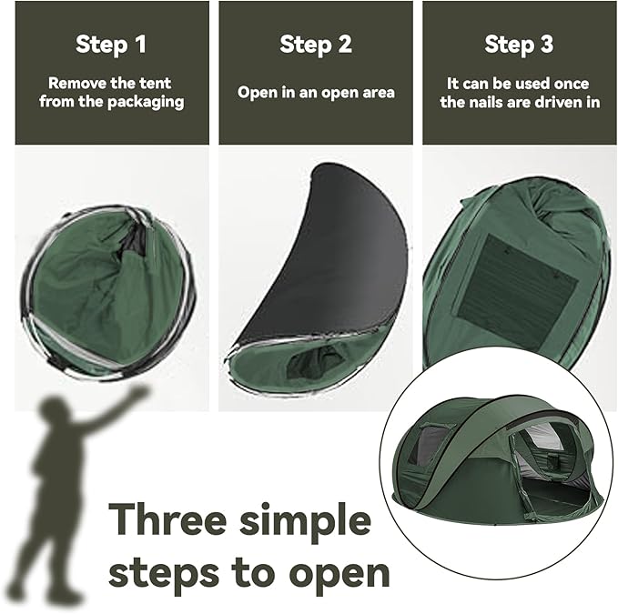 Instant Pop Up Tents for Camping, 4/6 Person Easy Pop Up Camping Tents,Automatic Set Up Tent in 3 Seconds,Waterproof Sunshade Family Tent,Lightweight Dome Tent for Outdoor Camping,Hiking & Beach