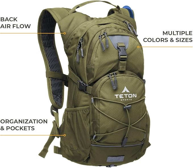 Teton Oasis/Trailrunner Hydration Backpack – Lightweight Water Pack with 2L/3L Bladder for Hiking, Running, Cycling, Biking 18L/22L Sizes – Sewn-in Rain Cover – Fits Men and Women
