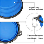 Kytely Large Collapsible Dog Bowls 2 Pack, 34oz Foldable Dog Travel Bowl, Portable Pet Water Food Bowl with Clasp, Pet Cat Feeding Cup Dish for Traveling, Walking, Hiking (Blue+Blue)