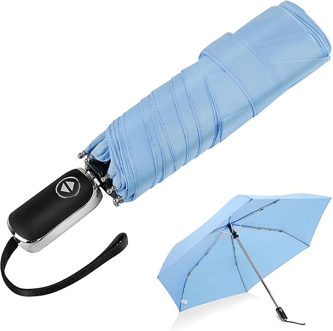 Compact Travel Umbrella for Purse - Flat Handle, Waterproof for Light Rain