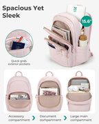 BAGSMART College Laptop Backpack, Travel Backpack for Women, Quilted Casual Daypack, Water-Resistant Bookbag for 15.6 Inch Laptop, Pink