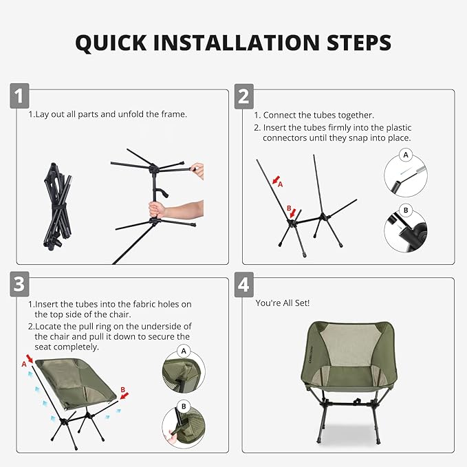 CAMEL CROWN Camping Chair Heavy Duty Backpacking Chair - Ultra-Light Folding Chair with Carry Bag, Portable Compact for Outdoor, Lawn, Hiking, Beach, Picnic