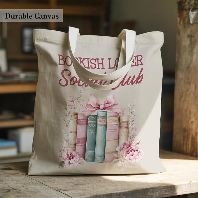 Aesthetic Canvas Tote Bag, Cute Reusable Bags for Women with Inner Pocket
