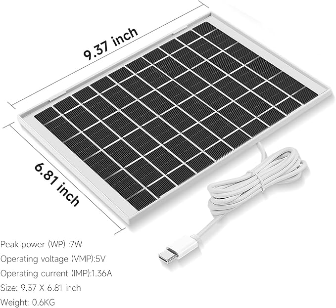 2 Pack 5V 7W Solar Panel Charger for Bird Feeder, Wyze Cam Outdoor v1 Cam Outdoor v2、Wyze Battery Cams Pro,Arlo,Simplisafe,Eufy Security Camera Micro USB & USB Type C Cable 5V 7W & More