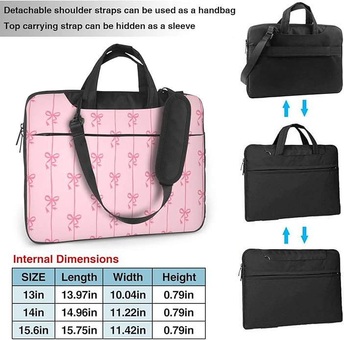 Laptop Bag for Women & Men, Laptop Carrying Case Laptop Sleeve Pink Ribbons Bow Colorful Cartoon Water Resistant Computer Case Messenger Shoulder Bag for 14 Inch Laptop Briefcase