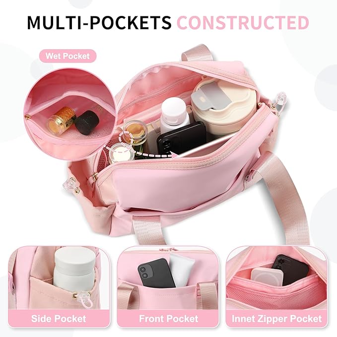 Mini Gym Bag for Women, Yoga Small Sports Bag for Women Girls, Waterproof PU Fitness Tote with Wet Compartment, Pink
