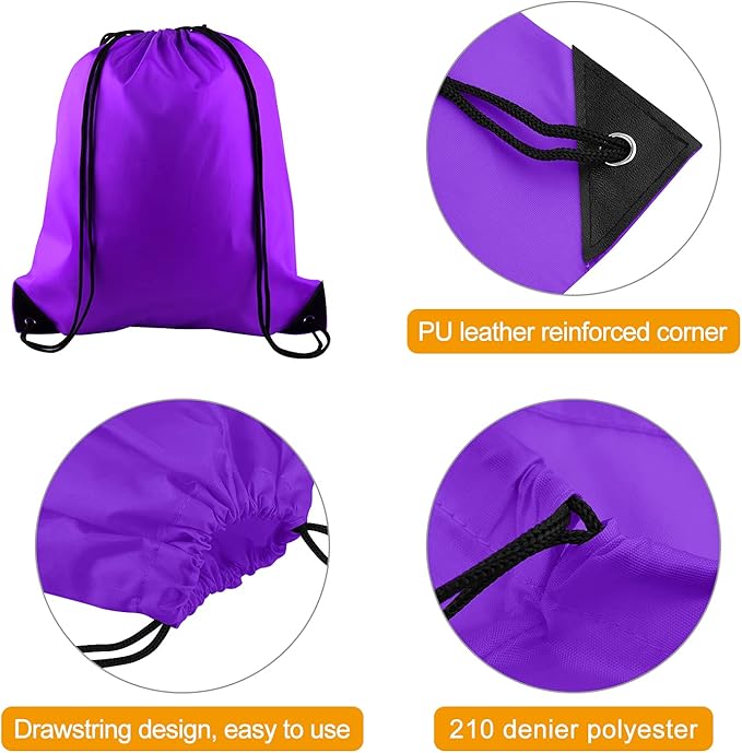 PLULON 25 Pcs Purple Drawstring Backpack Bags Bulk String Backpack Cinch Sack Pull Sport Gym Backpack Bags for Yoga Traveling Outdoor Sports