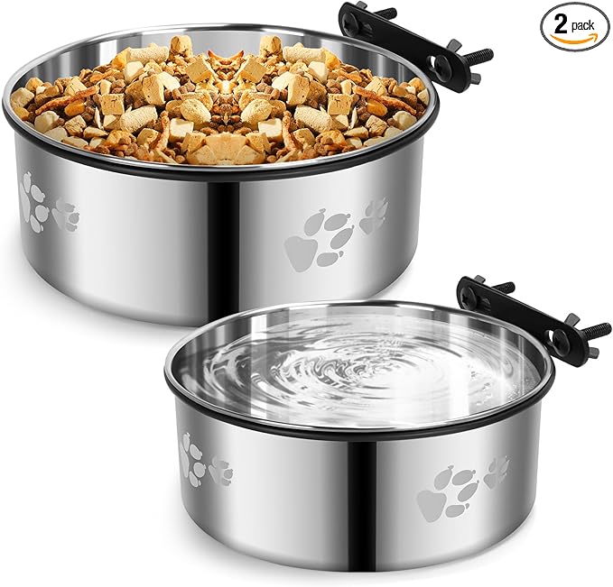 Dog Crate Bowl,2 Pack Metal Dog Water Food Bowl No Spill,Hanging Dogs Bowls for Kennel,Dogs Crate Water Feeder,Stainless Steel Kennel Bowls Mountable for Cats Bunny Ferret Bird