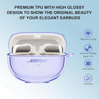 Aircawin for Bose Ultra Open Earbuds Case Clear 2024,Full Protective Shockproof Soft Transparent TPU Cover for Bose Open Ear Wireless Earbud Headphone Accessories with Carabiner& Cleaning Pen-Purple