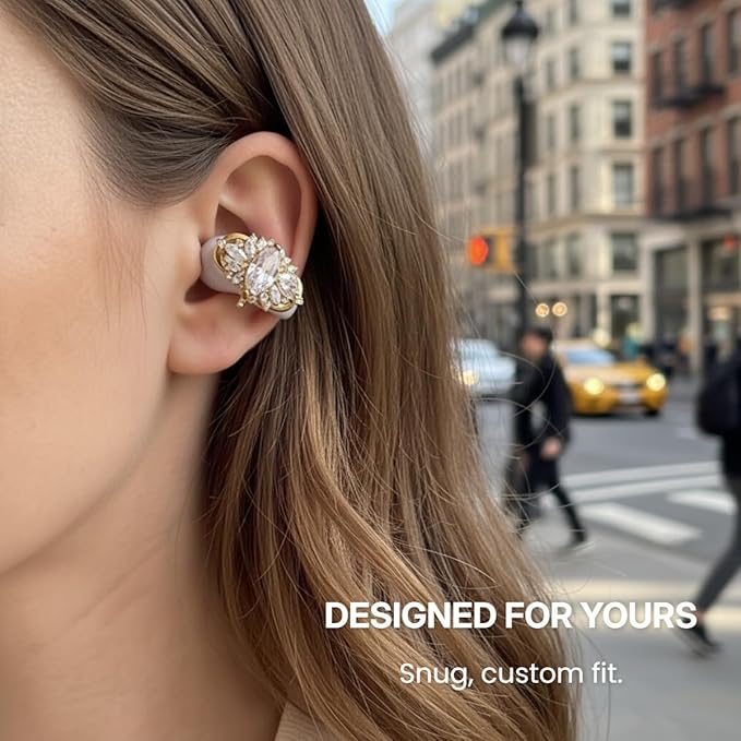 Clip on Earbuds Open Ear Accessories for Bose Ultra Open Earbuds - Lightweight Clip-On Decor for Wireless Earbuds (Headphones not Included) (Oval Diamond (Gold))