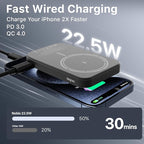 NOBIS Slim Magnetic Power Bank 5000mAh with Built-in Cable Wireless Portable Charger QC 3.0 22.5W PD Fast Charging USB C in/Out, for MagSafe Battery Pack for Phone 16 Android (Black)