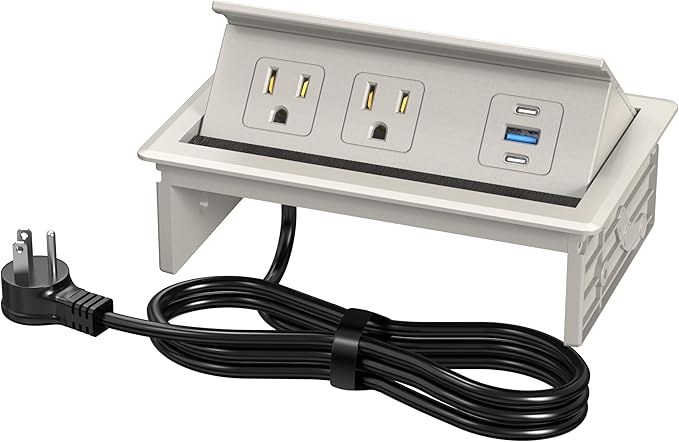 Table Power Outlet Hub PD20W USB-C Fast Charging Station, Recessed Outlet with 2AC Outlets and USB Ports for Conference Room Kitchen Countertop