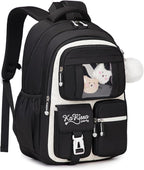 PIG PIG GIRL Kids Backpack for Girls - School Bags for Middle School Students - Book Bag for Elementary Primary - Kawaii Ita Backpack - Black and Beige