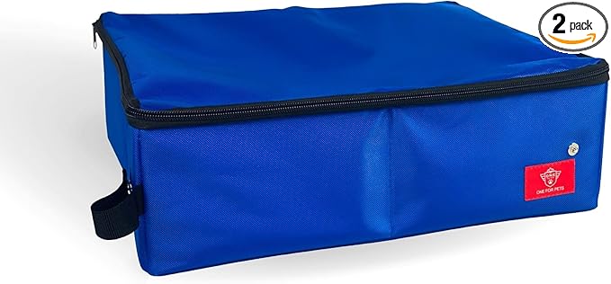 One for Pets Portable 2-in-1 Double Pet Kennel/Shelter, Fabric, Black/Royal Blue 20"x20"x39" - Car Seat-Belt Fixture Included (Litter Box)