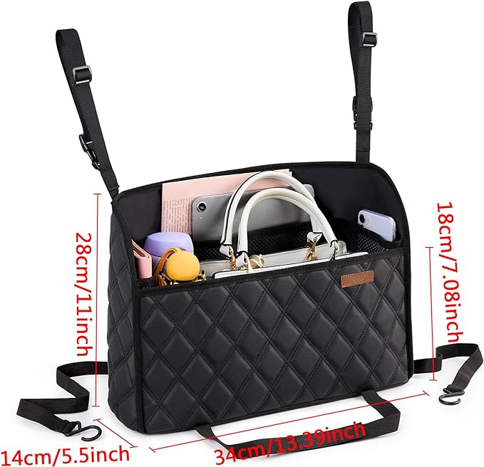 WLLWOO WLLWOO Car Net Pocket Handbag Holder Between Seats Back Storage Organizer Purse Holder for Console Front Seat Storage Barrier