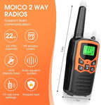 Walkie Talkies, MOICO Long Range Walkie Talkies for Adults with 22 FRS Channels, Family Walkie Talkie with LED Flashlight VOX LCD Display for Hiking Camping Trip (Orange 2 Pack)
